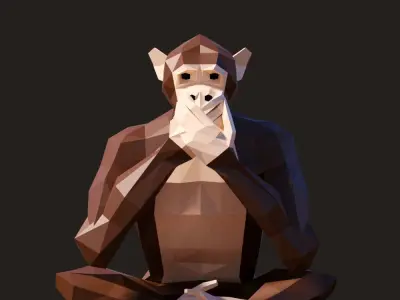 Chimpanzee low polygonal monkey Low-poly 3D model