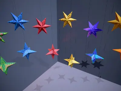 Paper Star Lanterns Low-poly 3D model