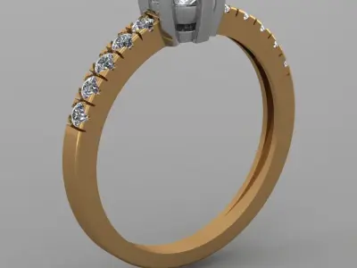 Engagement diamond ring made of two types of metal 3D print model