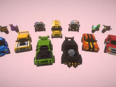 Stylized Voxel Cars Pack - 23 Vehicles Low-poly 3D model