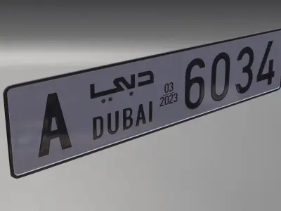Car LICENSE PLAT Dubai 3D model