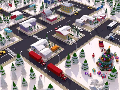 Cartoon Low Poly City Winter Pack Low-poly 3D model