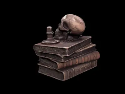 Skull with books Low-poly 3D model