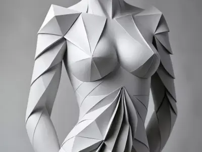 Geometric Wooden Woman Low-Poly Sculpture Origami Form 3D Low-poly 3D model