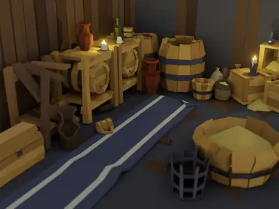 Low-Poly Pack 1 room with wooden furniture Low-poly 3D model