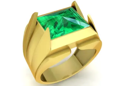 Square Cut Gemstone Statement Ring for Men 3370 3D print model