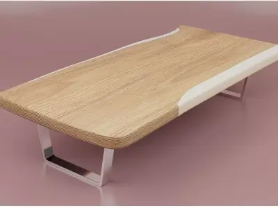 Wooden Table with chrome legs  Low-poly 3D model