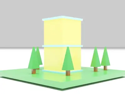 Two-Story House Building Cartoon Free low-poly 3D model