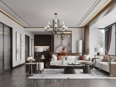 chinese living room dining room interior scenes 03 3D model