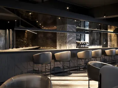 Elegant luxury restaurant lounge interior 3D model