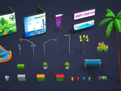  Cartoon City low poly 3D model  Low-poly 3D model