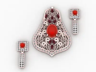 Luxury Diamond Pendant And Earring 3d printable Model 3D print model