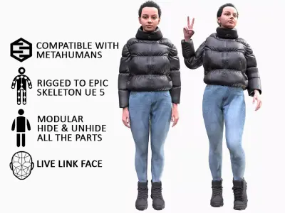 Woman Winter Outfit - Modular - Rigged Low-poly 3D model