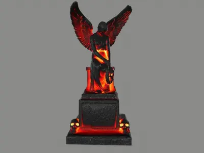 statue 3 of eagle with flames Low-poly 3D model