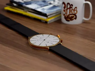 Luxury Titan Wrist Watch  Realistic Gold and Leather 3D Model 3D model