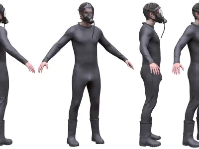 Man in Chemical Suit - Modular - Rigged Low-poly 3D model