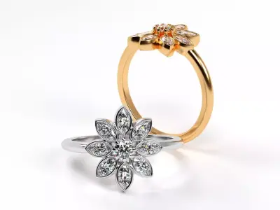 gold flower ring with marcuise diamonds  3D print model