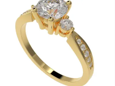 3 Stones engagement ring with side stones 3D print model