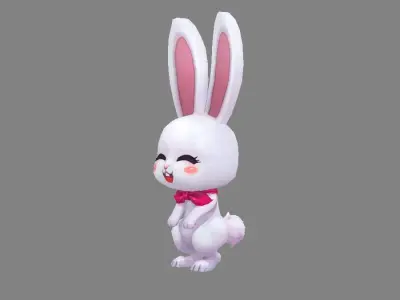 Cartoon little white rabbit Low-poly 3D model