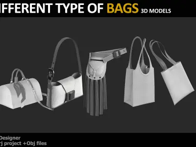35 DIFFERENT TYPE OF BAGS BACKPACK BRIEFCASE PURSE Low-poly 3D model