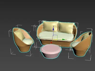 chair sofa set with cushions and pillows Free low-poly 3D model