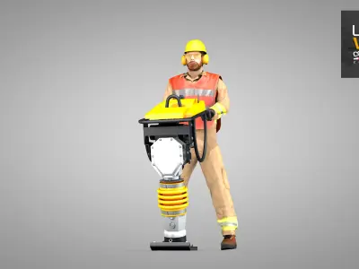 Builder Operating Soil Compactor 3D model