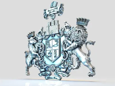 COAT OF ARMS GOAT AND LION IN THE CROWN 3D print model