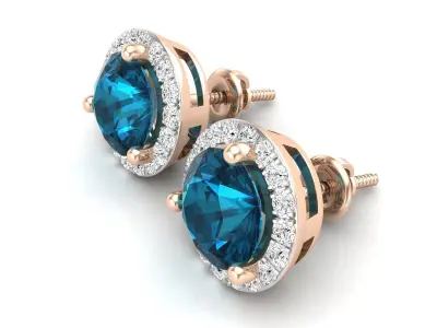 AV 617 Diamond Halo Stud Earrings 3D print model