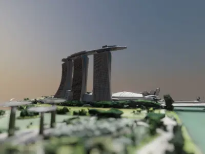 Singapore Marina bay Sands building Low-poly 3D model