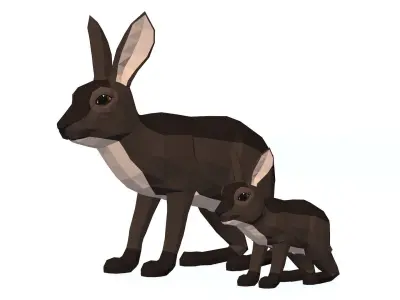 LowPoly Hares pack Low-poly 3D model