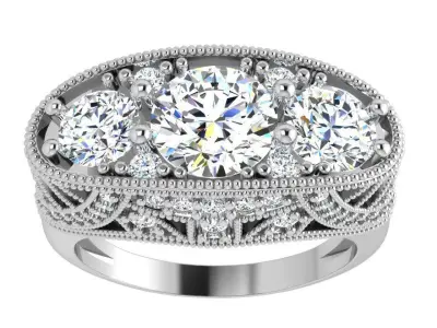Round Diamond Milgrain Ring 4364 3D print model