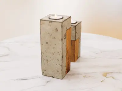 Wood and concrete candle holders 3D model