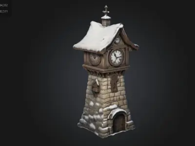 Stylized Snowy Clock Tower Winter Fantasy Asset 3D model
