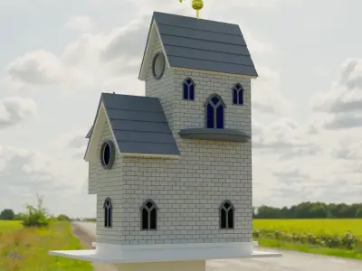 Birdhouse in middle of field 3D model