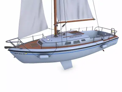 Sailing Yacht with Interior 02 Low-poly PBR Low-poly 3D model