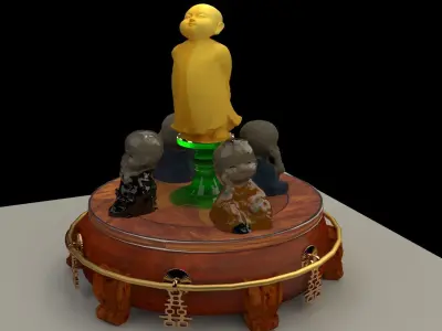 Chinese display stand with monk kids 3D model