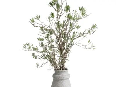 Branches with leaves in an old concrete vase 70 3D model