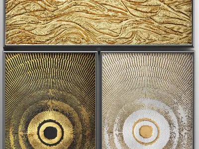 Collection of paintings with gold for walls 3 3D model