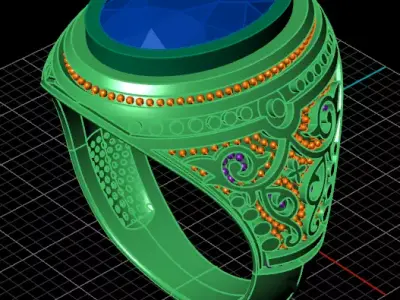 man oval stone jewelry ring  3D print model