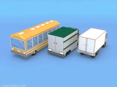 Bus Truck Lorry City Cars Pack Low-poly 3D model