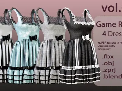 4 Dresses -low poly- vol-08 Low-poly 3D model