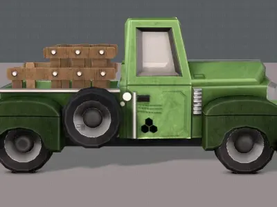 Pickup truck cartoon Low-poly 3D model