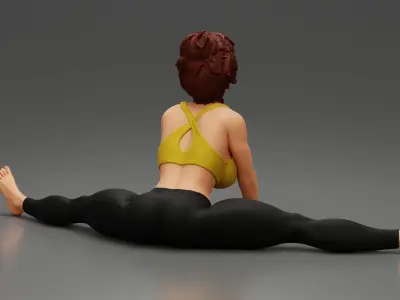 Beautiful Woman Practicing Wide Angle Seated Forward Bend Yoga 3D print model