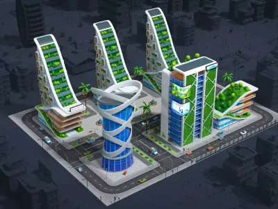  Cartoon City low poly 3D model  Low-poly 3D model