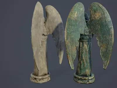 Monk Angel Statue PBR Low-poly 3D model