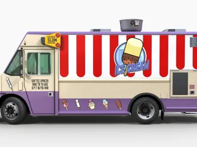 Ice Cream truck Freightliner Low-poly 3D model