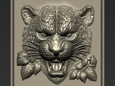 Angry Leopard Head A70 3D print model
