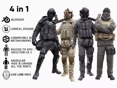 Mens Military Uniforms 3D Model Collection