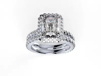 Bridal Set Engagement Ring  With Shadow Band Model- CC95 3D print model