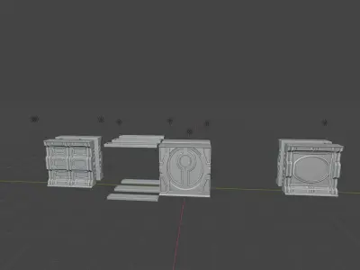 LARGE WALLS and DOOR STEAMPUNK PACKAGE - RogueFilmProductions Low-poly 3D model